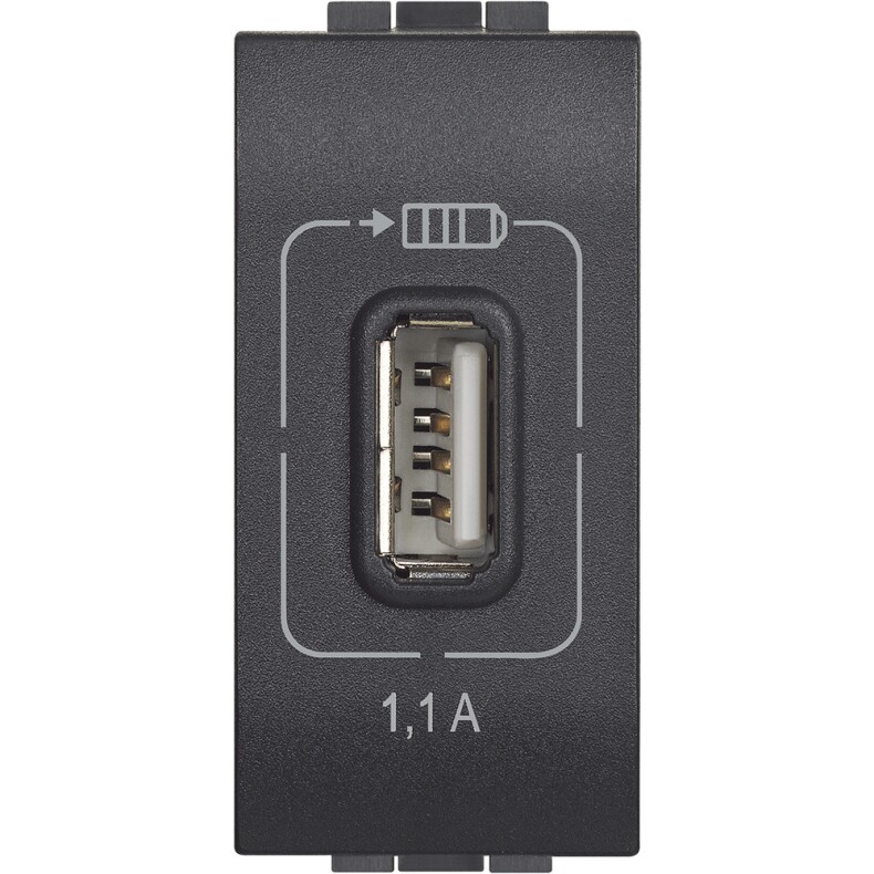 Розетка USB-зарядка, 5B=750mA, 1 модуль. Цвет Антрацит. Bticino LIVINGLIGHT. L4285C1