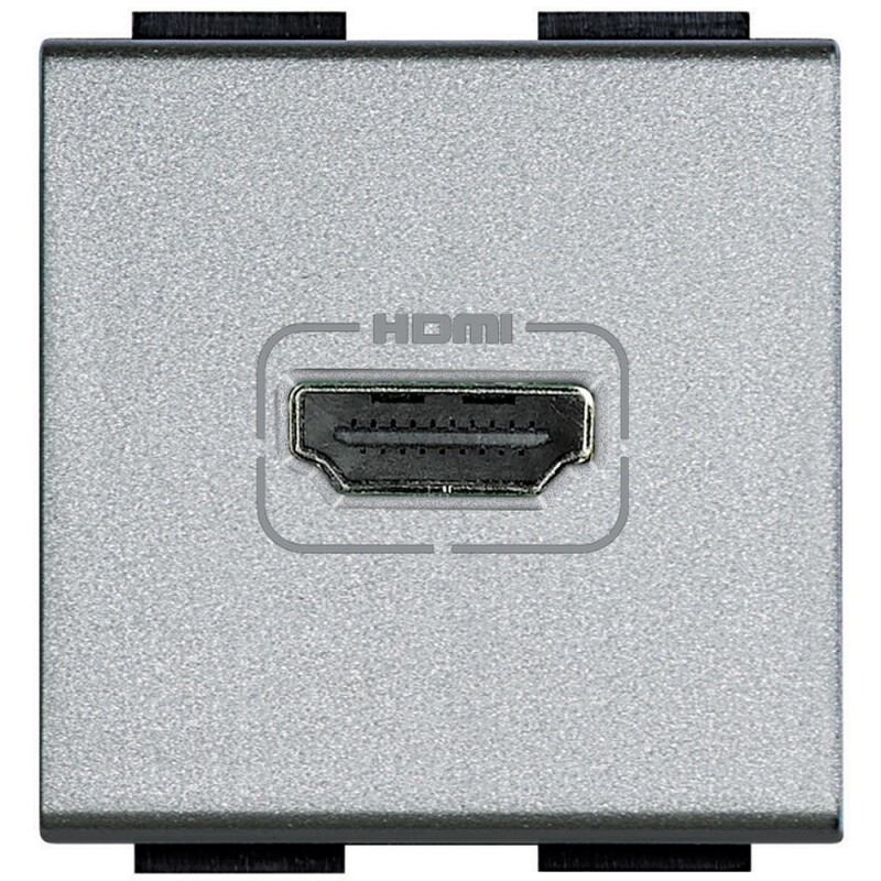 Механизм розетки HDMI, винтовое подключение кабеля, 2 модуля. Цвет Алюминий. Bticino LIVINGLIGHT. NT4284