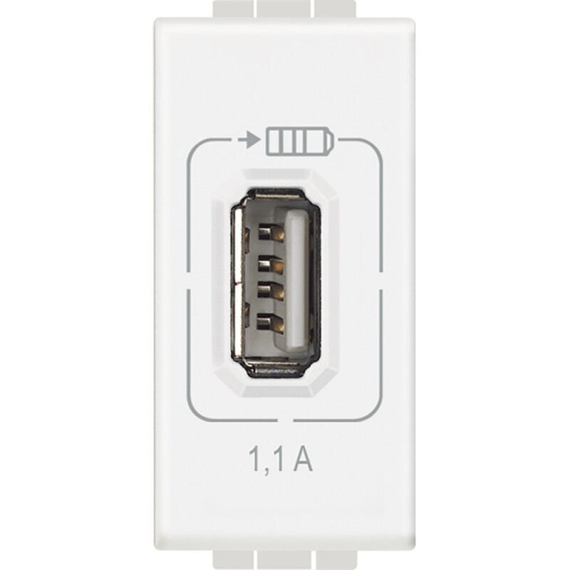 Розетка USB-зарядка, 5B=1100mA, 1 модуль. Цвет Белый. Bticino LIVINGLIGHT. N4285C1