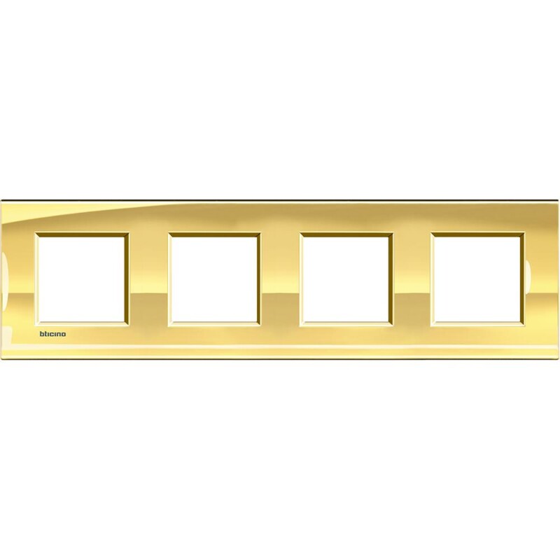 Рамка 4 поста, прямоугольная форма. МЕТАЛЛ. Цвет Золото. Немецкий стандарт, пост 2 модуля. Bticino LIVINGLIGHT. LNA4802M4OA