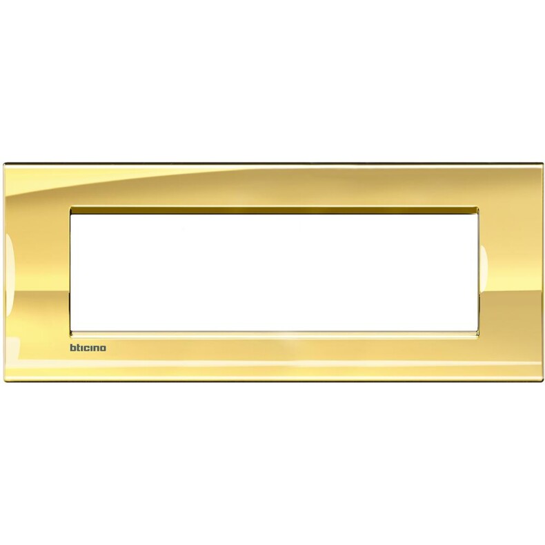 Рамка 1 пост, прямоугольная форма. МЕТАЛЛ. Цвет Золото.  Итальянский стандарт, 7 модулей. Bticino LIVINGLIGHT. LNA4807OA