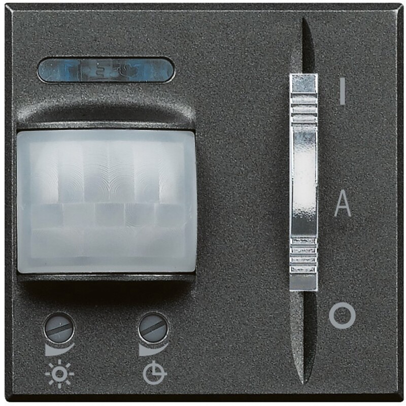 Выключатель с пассивным ИК-датчиком движения, регулировка задержки выключения от 30 с до 10 мин., 2 модуля. Цвет Антрацит. Bticino AXOLUTE. HS4432