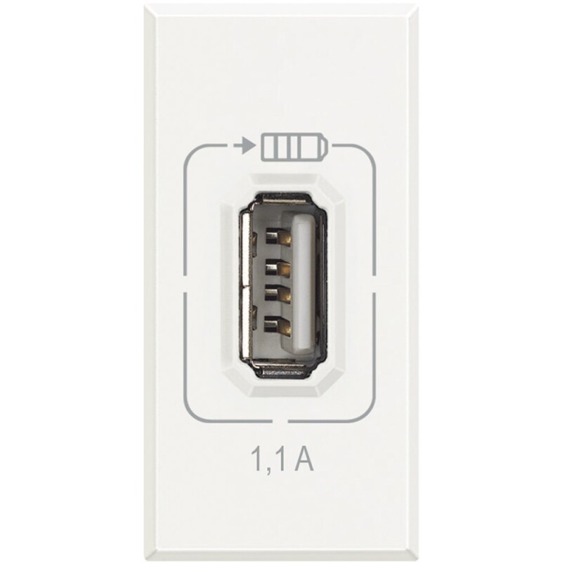 USB розетка 5B= 1100 мА для зарядки, 230 В~, 1 модуль. Цвет Белый. Bticino AXOLUTE. HD4285C1