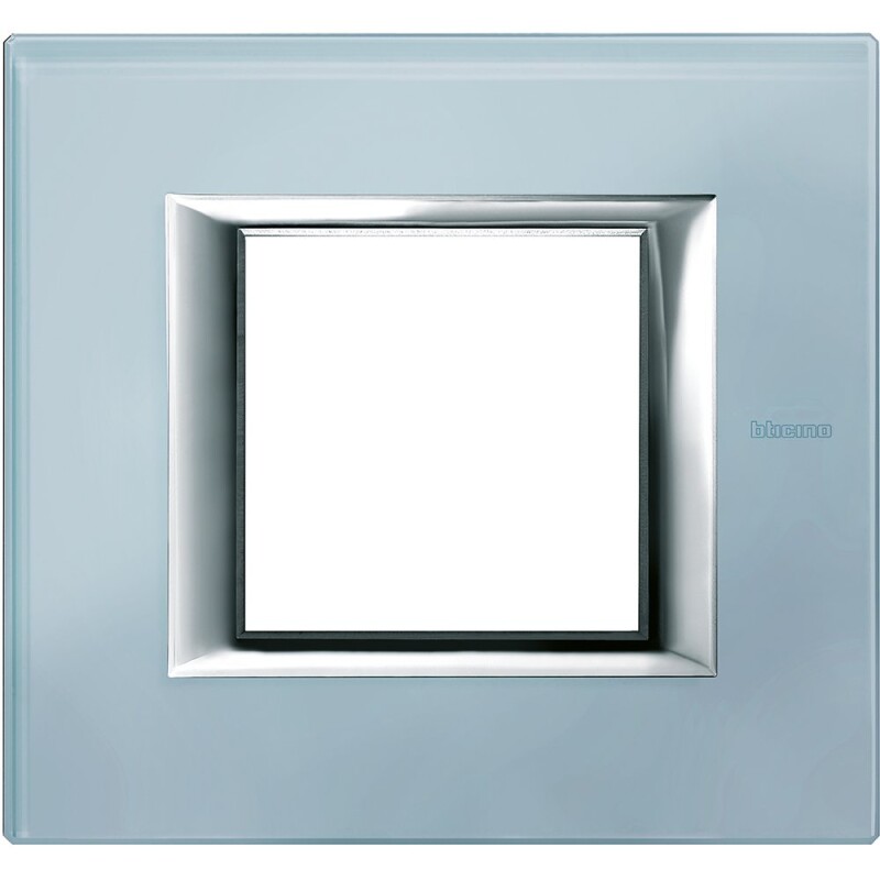 Рамка 1 пост, прямоугольная форма. СТЕКЛО. Цвет Голубое стекло. Немецкий/Итальянский стандарт, 2 модуля. Bticino AXOLUTE. HA4802VZS