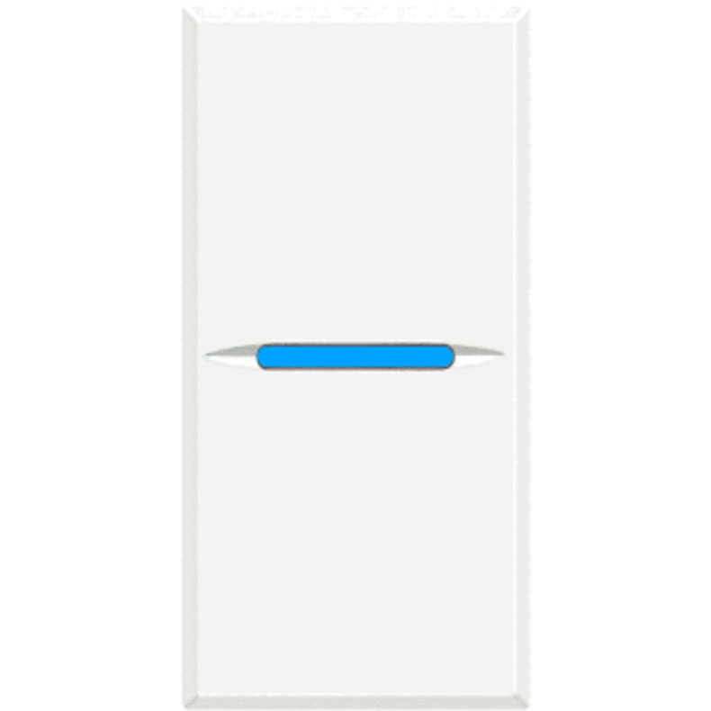 Кнопочный выключатель с подсветкой голубого цвета 16 А 250 В~, дизайн AXIAL, 1 модуль. Цвет Белый. Bticino AXOLUTE. HD4005N+H4743/230B