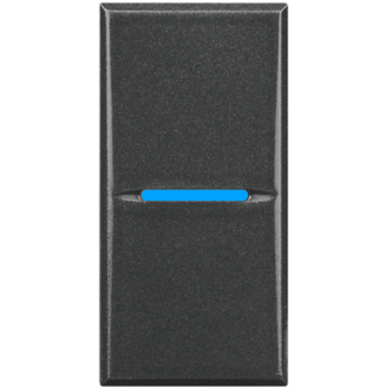 Кнопочный выключатель с подсветкой голубого цвета 16 А 250 В~, дизайн AXIAL, 1 модуль. Цвет Антрацит. Bticino AXOLUTE. HS4005N+H4743/230B