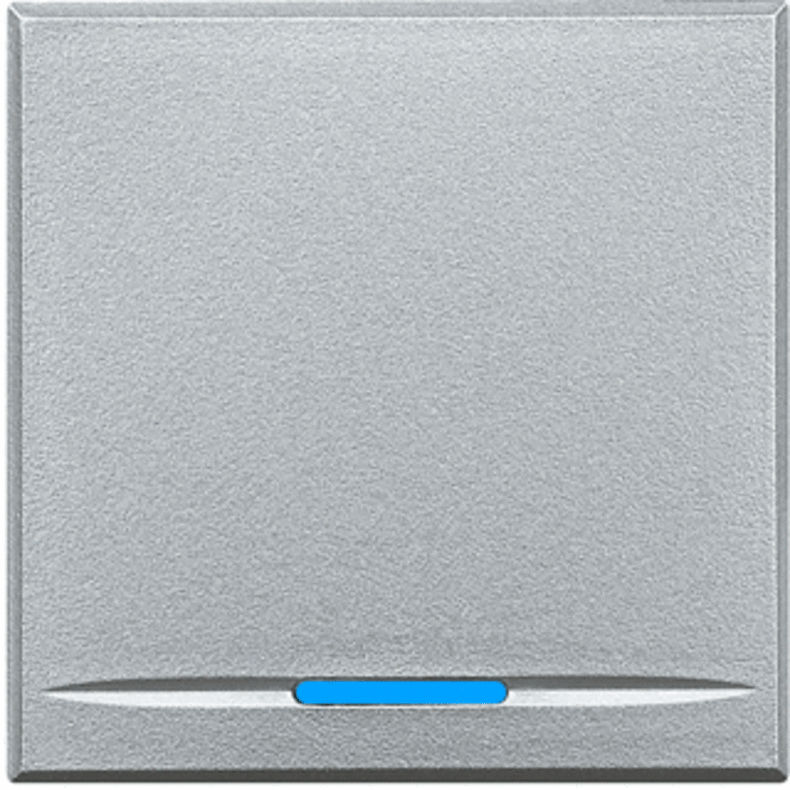 Кнопочный выключатель с подсветкой голубого цвета 16 А 250 В~ 2 модуля. Цвет Алюминий. Bticino AXOLUTE. HC4055/2+H4743/230B