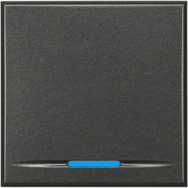 Кнопочный выключатель с подсветкой голубого цвета 16 А 250 В~ 2 модуля. Цвет Антрацит. Bticino AXOLUTE. HS4055/2+H4743/230B