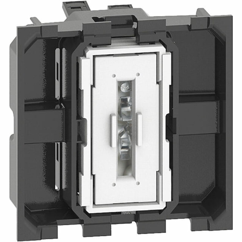 Выключатель одноклавишный с символом "ключ" с подсветкой белого цвета 10А автоматические клеммы 2 модуля. Цвет Чёрный. Bticino серия Living Now. K4702+K4001M2A+LN4743/230T+KG01M2F